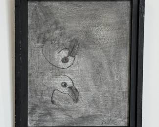 "Flomego" original signed painting on board, signed, dated '96 by outsider artist Dennis L. Olejarczyk. Framed size is 17-1/8"W x 20-3/8"H.