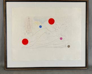 The Water Tower (1972), an original color etching and drypoint from the Visions of Chicago suite by Salvador Dalí.  Numbered #XVII / L, size 20x12", signed, framed.