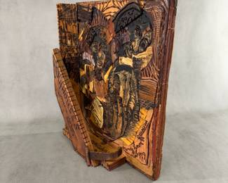 Original art piece by Columbus, Ohio artist Brenda Lynn Robinson (Aminah) 1940–2015. Wood, metal, mixed media, dated 1979. "OutHouses" theme.