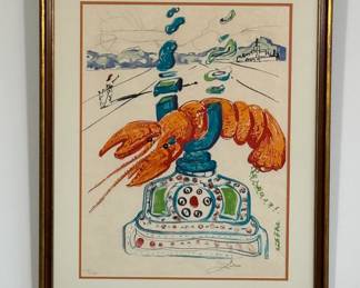 "Cybernetic Lobster Telephone" from Salvador Dali’s “Objects and Imaginations of the Future” suite, 1975, Japon paper edition, 21” X 28”, signed in pencil and inscribed 'LVI/LXXV'