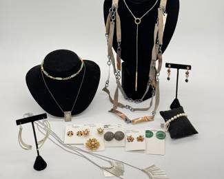 Vintage earrings and brooches by Danecraft, Krementz, Judith Jack, Swarovski; statement necklaces and delicate pendant necklaces