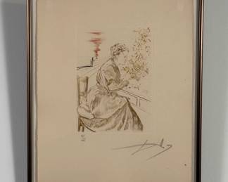 Salvador Dali's "Marie Curie" drypoint etching with color from Dali’s "Medicine and Science" suite of 8 engravings, 1970, 5 x 8.5", hand-signed and marked with edition #121/125, framed.