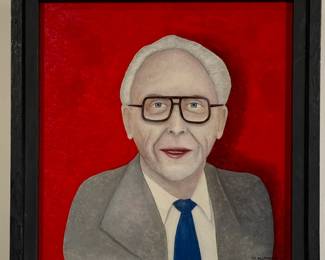 "J. R. Welsh" - original painting by Michigan outsider artist Dennis L. Olejarczyk. Signed and dated '01. Framed size 20.5"W x 21"H.