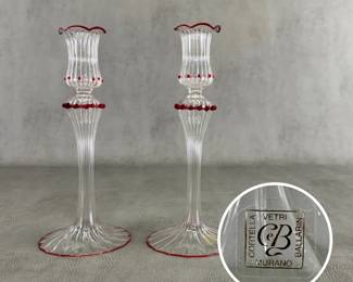 A pair of Cortella & Ballarin Murano blown glass candlesticks