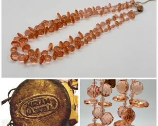 A vintage multi-strand peach glass briolette bead necklace designed by the iconic American costume jewelry house Miriam Haskell