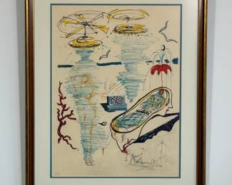 "Liquid Tornado Bathtub" from Salvador Dali’s “Objects and Imaginations of the Future” suite, 1975, Japon paper edition, 21” X 28”, signed in pencil and inscribed 'LVI/LXXV'