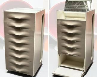 A Raymond Loewy DF 2000 dressing cabinet, "Valet 2000/50" designed by Raymond Loewy for Doubinsky Freres, circa 1969; this model in the Sepia color scheme.