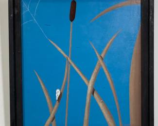 "Cattail" original painting by outsider artist Dennis L. Olejarczyk. Signed and dated '99 on front and back. Framed size is 23-1/4"W x 25"H.