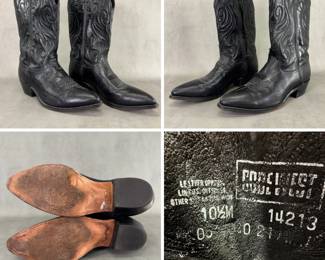 Code West black tooled leather cowboy boots, size 10-1/2M