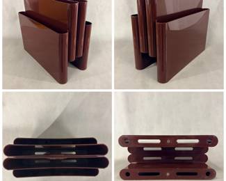 More views of the iconic 1970s vintage magazine rack designed by Giotto Stoppino for Kartell, deep brown color, manufactured in Italy