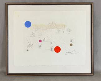 Museum of Science and Industry (1972), an original color etching and drypoint from the Visions of Chicago suite by Salvador Dalí.  Numbered #XVII / L, size 12 X 20", signed, framed