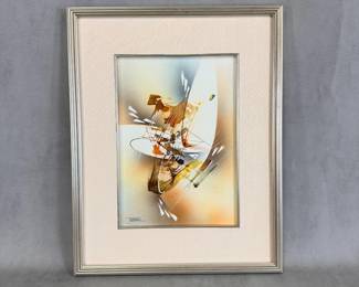 "Capriccio," watercolor painting by Leonardo Nierman, 13-1/2" x 9-3/9", signed, framed