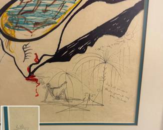 Closeup of "Liquid Tornado Bathtub" from Salvador Dali’s “Objects and Imaginations of the Future” suite, 1975, Japon paper edition, 21” X 28”, signed in pencil and inscribed 'LVI/LXXV'