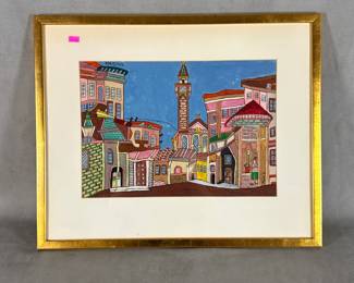 Signed framed painting of Sarajevo scene by Serbian artist Emerik Feješ (1904-1969).