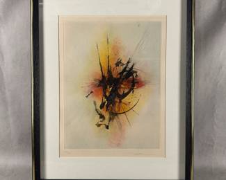 "Arabesque II" color lithograph by Leonardo Nierman; 11 X 16", signed, #126/150, framed, reverse has vintage foil gallery tag from Merrill Chase Galleries
