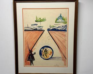 "Intrauterine Paradisiac Locomotion" from Salvador Dali’s “Objects and Imaginations of the Future” suite, 1975, Japon paper edition, 21” X 28”, signed in pencil and inscribed 'LVI/LXXV'