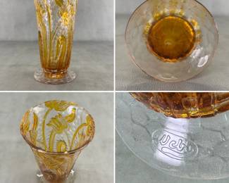More views of the lovely Art Nouveau cameo glass amber tulip vase made by English glassmakers Thomas Webb & Sons, 9"H by 5"W