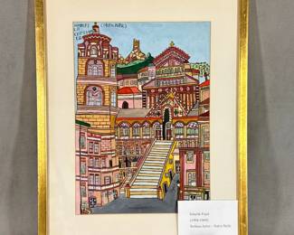  Signed framed painting of Amalfi Cathedral (Duomo di Amalfi) by Serbian artist Emerik Feješ (1904-1969)