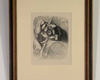 "Dame Jacinthe" from "Le Chevalier de Maison-Rouge" by Théophile Steinlen (France, 1859-1923), original lithograph signed on stone, 1900, imp. Delanchy & Co., Paris, 7 X 9", SC239, framed size 17"W x 19.75"H