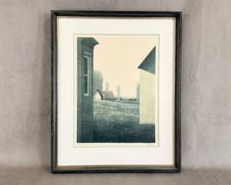 "Summer II" limited edition lithograph print by Robert Kipniss, signed, #144/250, from the 'Kipniss: Interiors and Backyards' portfolio. Lithograph is 12"W x 16"H, framed size 19-1/4"W x 23-3/4"H.