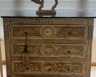 071 Carved Italian Neoclassical Commode with Marble Top