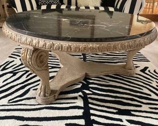 074 Round Marble Top Coffee Table Carved Base