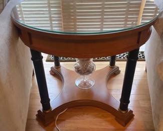 061 Neoclassical Round Side Table with Glass Top