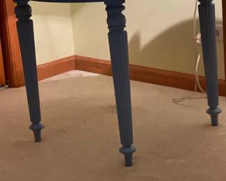 038 Blue Painted Round Side Table with Turned Legs