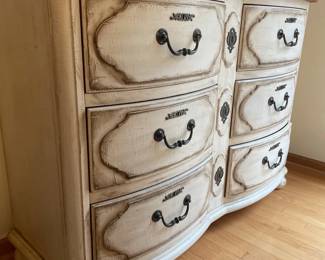 064 French Provincial Cream Distressed Wood Dresser