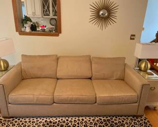 060 Beige Linen ThreeSeat Sofa with Nailhead Trim