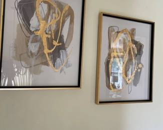 034 Abstract Gold Gray Framed Art Print Pair