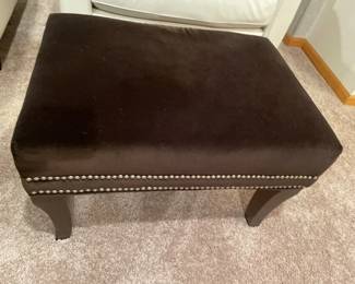 026 Dark Brown velvet Ottoman with Nailhead Trim