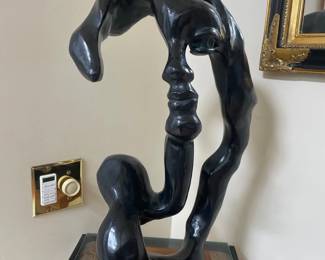 077 Abstract Black Figural Sculpture on Wood Base