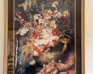 070 Framed Floral Still Life Print with Picture Light