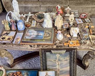 large collection of Catholic and Christian devotional items