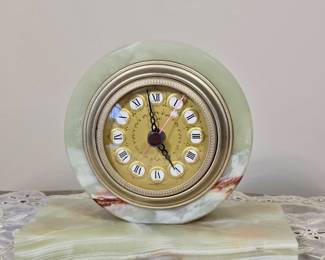 vintage Italian mantel clock crafted from solid green onyx