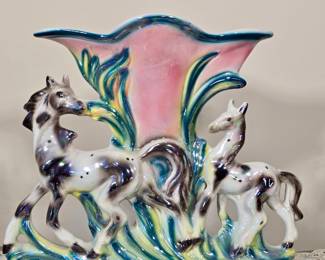 vintage mid-century Italian opalescent and iridescent ceramic horse vase