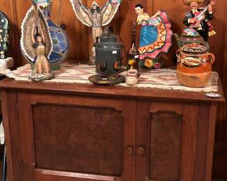 Antique smaller cabinet and statues 