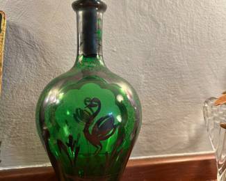 Art Deco flamingo glass bottle with stopper
