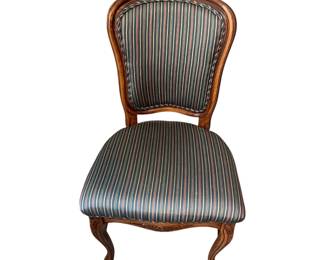 Vtg Wooden Chair w Striped Upholstery