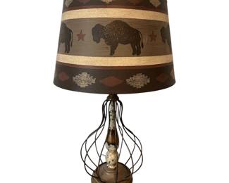 Buffalo Motif Lamp With Metal Base