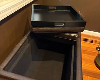 Leather Ottoman with tray and cushions/seat