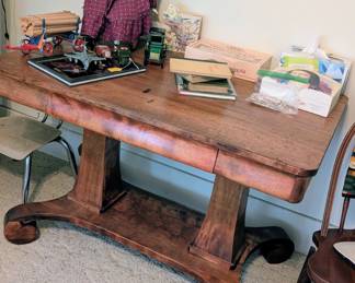 Absolutely incredible antique library table with original label wolverine mfg co Detroit!