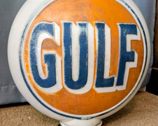 Vintage one-piece milk glass Gulf, gas pump globe