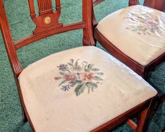 Set of six vintage dining room chairs with embroidered seats