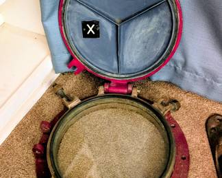 Old ship porthole with cover brass? Bronze?