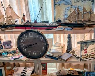 Vintage display ships, nautical items