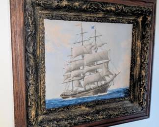 Antique frame with ship