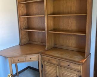 4 pieces adaptable furniture: corner desk, 2 shelving units, cabinet w drawer