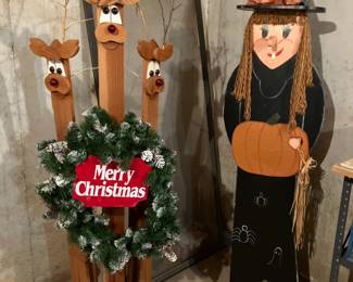 Life size Christmas reindeer, Halloween witch